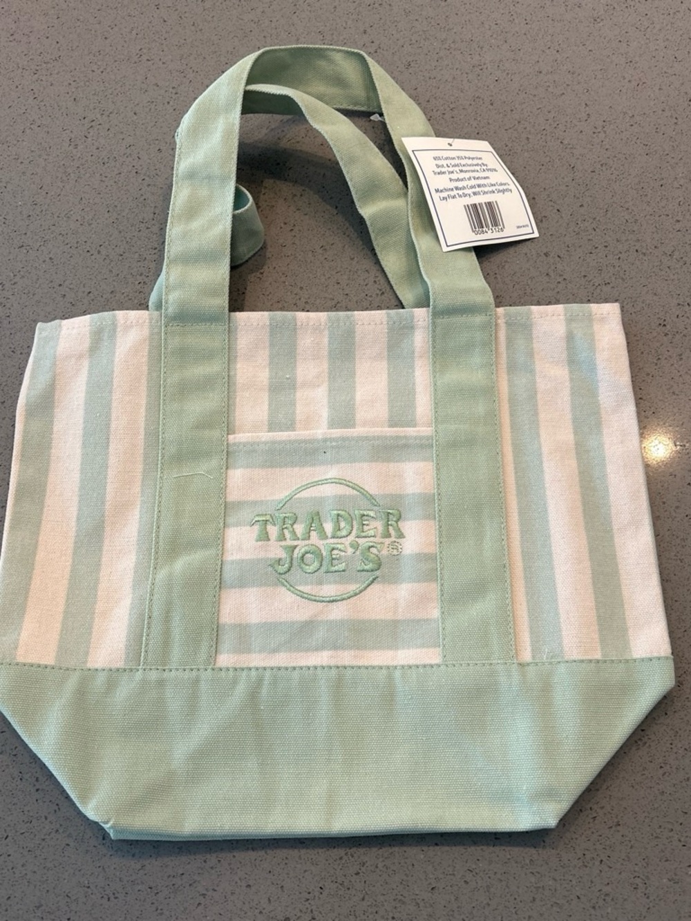 Trader Joe's Mint Green Stripe Canvas Tote - Picture 1 of 4